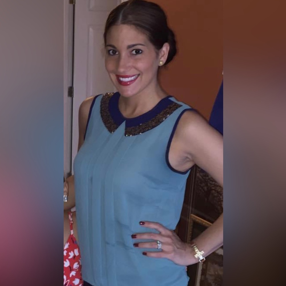Teal Blouse with gold sequin collar